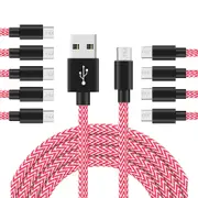 Catzon 1M 2M 3M 10Packs Micro USB Cable Nylon Braided W Phone Cable Fast Charger Cable USB Cord -Pink White