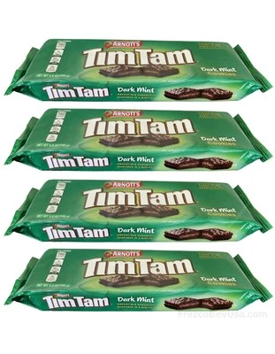 Tim Tam Australian Chocolate Cookies (Pack Of 4 x 165g Ea) DARK MINT Full Siz...