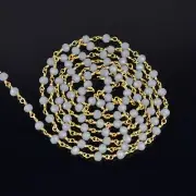 4-5 mm Round Faceted Gray Chalcedony Beads Gold Plated Rosary Chain DIY 3 Feet