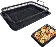 maxant Non-Stick Oven Baking Tray, Stainless Steel Oven Tray with Crisping Basket Checkered Baking Sheet with Rack for Oven Non-Stick Copper Crisper Air Fryer (Square)