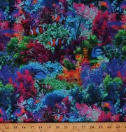 Cotton Fish Animals Clownfish Ocean Coral Reef Blue Fabric Print by Yard D413.05