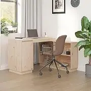 Solid Pine Wood Desk, 110x50x75 cm, Rustic Home Office Computer Table for Study, Natural Grain Finish