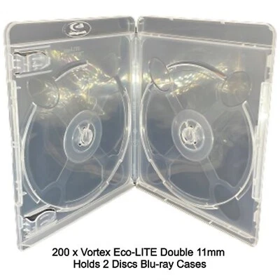 200 x Vortex 11mm Eco-LITE Double Blu-ray Holds 2 Discs Empty Face on Face Cases