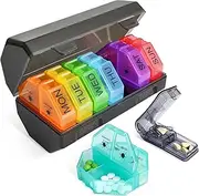 WOTOW Weekly Pill Organizer with Pill Cutter - 7 Days Daily Pill Box with Pill Splitter for 4 Times a Day, BPA Free Pill Case for Medicine/Vitamin/Fish Oil/Supplements