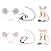 Anime-Cosplay Props Mouse Ears and Tail Set Plush Furry Ears Hairhoop with Tail