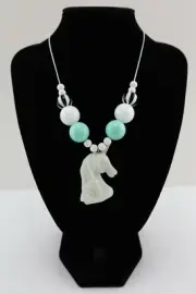 Kids Gumball Necklace Bead Unicorn Horse Mint Black White Stripe Stretch Elastic