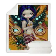 Mechanical Angel Steampunk Glowing Eyes Girl Throw Blanket