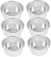 Generic 6pcs Pudding Cup Nonstick Cake Tin Single Muffin Tins Pie Molds for Baking Round Cake Pan Singles Egg Tart Molds for Baking Cupcake Liners Tartlet Pans Silver High-Carbon Steel
