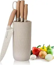 Kitchen Knife Set, Retrosohoo 6-Pieces Khaki Sharp Knife Set for Kitchen, Non-Stick Non-Slip Stainless Steel Chef Knife Set with Universal Knife Block Suitable for Home Restaurant (Khaki)