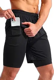 [Pudolla] Men’s 2 in 1 Running Shorts 7" Quick Dry Gym Athletic Workout Shorts for Men with Phone Pockets