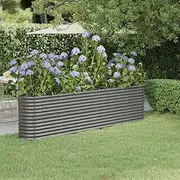 Garden Raised Bed Powder Coated Steel 260x40x68 cm Grey Outdoor Planter Box