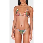 Multi Printed Ruched Tie Side Bikini Bottoms, Multi