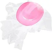 [JEWEDECO] Bridal Party Pearl Veil White Cowboy Hat Curled Ribbon Western Cowboy Hat (pink Cowboy Hat) Bride Cowboy Hat with Veil Bride Cowgirl Hat Bachelorette Wedding Veil Bride Hat Fabric