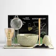 DWEHIXBUY Japanese Matcha Ceremony Accessory, Matcha Whisk, Traditional Scoop (Chashaku), Tea Spoon, Whisk Holder, 1 tea bowl, 1 tea siev, The Perfect Set to Prepare a Traditional Cup of Matcha.