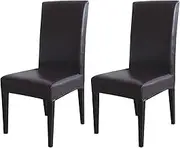 Faux Leather Dining Chair Covers 1/2/4/6 PCS Waterproof PU Leather Kitchen High Back Chair Slipcovers Hotel Banquet Armless Chair Protectors for Office Meeting Room(Coffee,2PCS)