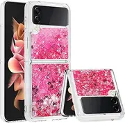 [COTDINFOR] Compatible with Samsung Galaxy Z Flip 4 Case Glitter Liquid Cute Clear Phone Case Floating Quicksand Shockproof Protective Bumper Soft TPU Case for Samsung Galaxy Z Flip 4 5G Love Pink YB