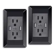 2PK Dual Plug Electric Wall Outlet with 2 USB Port Tamper Resistant Socket Black