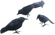 3PCS Halloween Crow Ornaments Handmade Crow Props Scary Artificial Black Feathered Brid Ornaments for Yard Garden Par Bar Creepy Decoration Black One Size