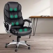 Artiss Massage Office Chair, PU Leather 8 Point Ergonomic Gaming Computer Desk Recliner Chairs Armchair for Room Executive Home, Adjustable Height 360° Rotation Black
