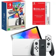 Nintendo Switch OLED Model White Console with Super Mario Bros. Wonder and 12 Months Online Membership