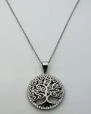 DaneCraft Tarnish Free 925 Sterling Silver 48 CZ Tree Of Life Necklace 18”