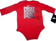 NIKE Baby Boy Girl Bodysuit Red SIZE 0-3M "First Round Draft Pick" NEW