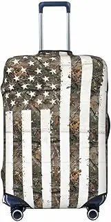 [CADREWY] Interstellar American flag Camouflage Print Travel Suitcase Cover Luggage Protector with Elastic Anti Scratch for Carry On, Black, Large