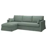 HYLTARP 3-seat sofa w chaise longue, left, Hemmesta grey-green