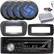 Pyle 1-DIN Boat CD Radio W/Kit + Adapter Plate, 4x 5.25" LED Speakers, Amplifier