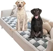 Funnyfuzzy Cream-Coloured Large Plaid Square Pet Mat Bed Couch Cover,Funny Fuzzy Couch Cover,New Machine Washable Cotton Protective Couch Cover,for Dog Cat Floor Non-Slip Blankets (Grey, 70 * 150cm)