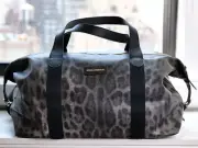 Dolce & Gabbana Black Leopard Pattern Leather Travel Duffle Bag