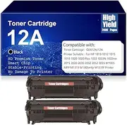 Compatible 12A Toner Cartridges with Chip High Yield Black Toner Cartridge Replacement for HP 1010 1012 1015 1018 1020 1020 Plus 1022 1022N 1022nw 3015 3020,Black-2PC