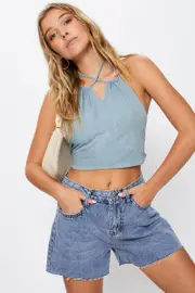 Grey Tie Back Crop Top - Size 14, Women's Singlet