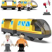 Battery Operated Action Locomotive Train (Magnetic Connection)- Powerful Engine Bullet Train Set Compatible with Thomas, Brio, Chuggington - Train Toys for Toddlers (Yellow)