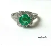 Halo Style Wedding Jewelry Ring 1.75CT Round Cut Real Emerald 14K White Gold FN