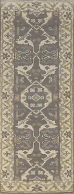Exquisite Oushak Indian Wool Rug Runner Grey Carpet 3x8 ft