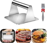 Deyagoo Stainless Steel Burger Press, Burger Grill, Heavy Duty Bacon Grill with Silicone Brush, Non-Stick Grill Press for Flat and Grill Cooking, Dishwasher Safe, Easy to Clean (Square)