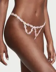 NWT Victoria's Secret Rosebud Embroidery Crotchless V-String Panty Sz S Pink