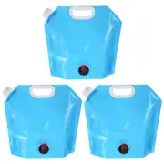 3Pcs 5L Collapsible Water Container Bag with Spigot Emergency Water Storage Blue