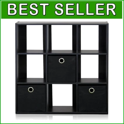 Stylish 9-Cube Organizer with Bins - Perfect for Small Spaces (Espresso/Black)