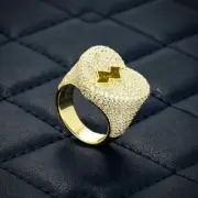 1.50Ct Round Real Moissanite BROKEN HEART Men's Ring 14k Yellow Gold Plated