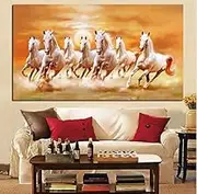 haobaihuo Big Size HD Print Artistic Animals Seven Running White Horse Oil Painting On Canvas Modern Wall Painting for Living Room 65 * 130Cm