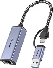 BENFEI USB 3.0 to Ethernet Adapter, USB C to RJ45 Gigabit LAN (1000Mbps) Network Adapter, Compatible with MacBook/Pro/Air, Surface Pro, Windows 11/10/8/7, Mac OS [Aluminium Shell&Nylon Cable]