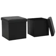 vidaXL Folding Storage Stools Footstool Container 2 pcs Black Faux Leather