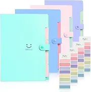 Skydue 4 Packs Expanding File Folder with 168 Labels,5 Pockets A4 Letter Size Accordion Folder Paper Organizer for School and Office 4 Pack