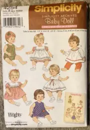 Simplicity Archives 4254 Retro Baby Doll Clothes 12-22 In. 3 sizes UNCUT