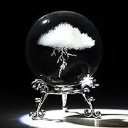 HDCRYSTALGIFTS 3D Lightning Cloud Crystal Decorative Ball Paperweight with Free Stand,60mm (2.3inch) Glass Art Engraving Sphere for Home Feng Shui Decoration Ornaments Transparent