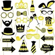 Hsthe Sea 26 Pieces Party Photo Booth Props Photo Booth Props Decoration Funny Photo Box Accessories for Wedding Reunion Birthday Prop Fancy Dress (Gold)