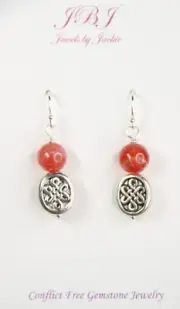 Fire Agate Brown Orange 8mm Ball Gemstone .925 Sterling Silver Earrings 1 1/4"