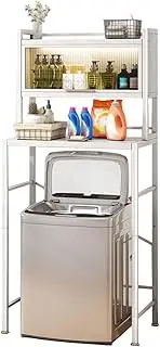 SPXMQSS Over Washing Machine Storage Unit, Over Toilet Storage Unit with Doors, Bathroom Storage Shelf Over Toilet Shelf 3-Tier Freestanding Toilet Space Saver, White 68.5x60x186.5cm